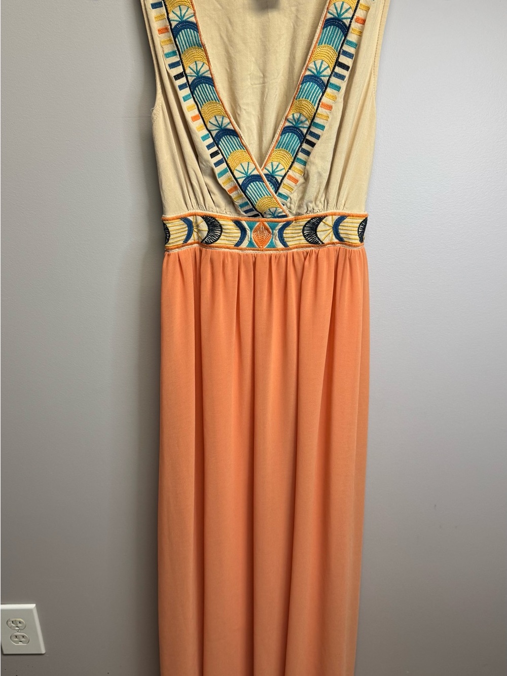 Flying Tomato Peach and Cream Embroidered Maxi Dress